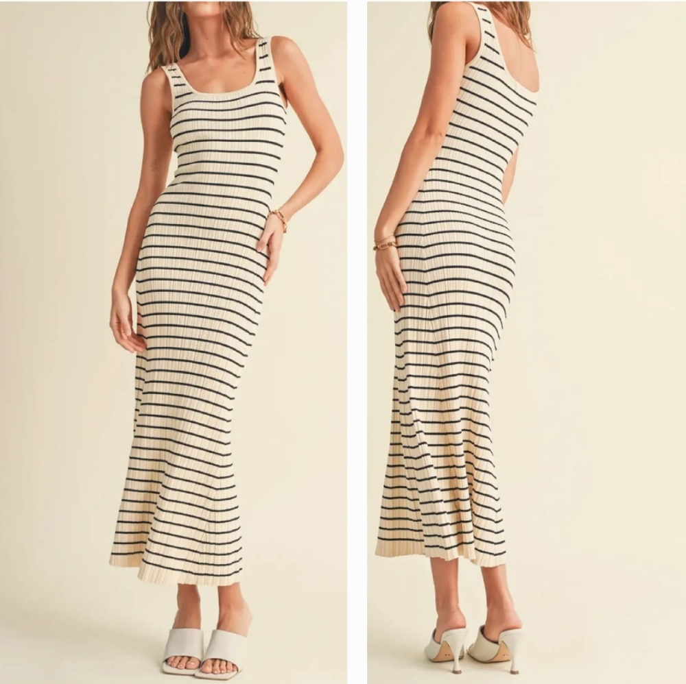 Miou Muse Ribbed Knit Sleeveless Fit And Flare Nautical Dress